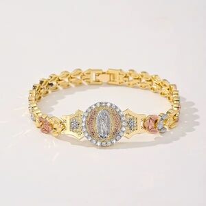Elegant Gold and Silver Bracelet Virgin Mary Gold Plated